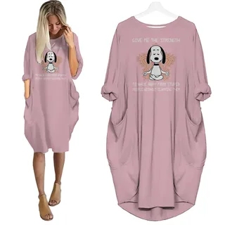 Snoopy Print Pocket Dress Funny Saying For Dog Lovers – Pink
