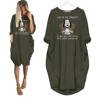Snoopy Print Pocket Dress Funny Saying For Dog Lovers – Green