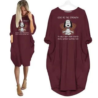 Snoopy Print Pocket Dress Funny Saying For Dog Lovers – Red