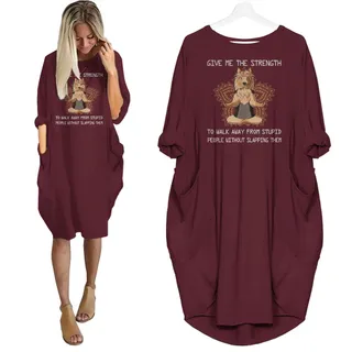 Yorkshire Terrier Print Pocket Dress Funny Saying For Dog Lovers – Red