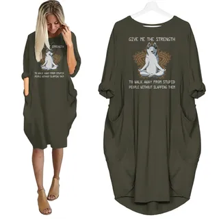 Siberian Husky Print Pocket Dress Funny Saying For Dog Lovers – Green