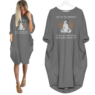Siberian Husky Print Pocket Dress Funny Saying For Dog Lovers – Grey