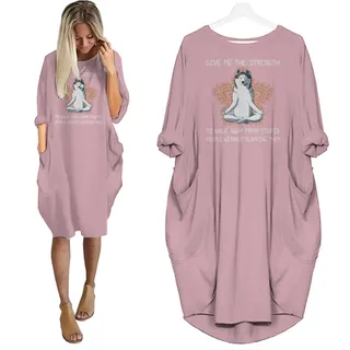 Siberian Husky Print Pocket Dress Funny Saying For Dog Lovers – Pink