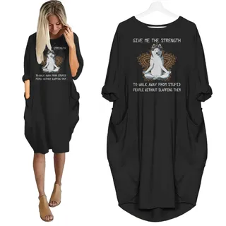 Siberian Husky Print Pocket Dress Funny Saying For Dog Lovers – Black