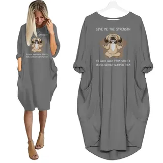Shih Tzu Print Pocket Dress Funny Saying For Dog Lovers – Grey