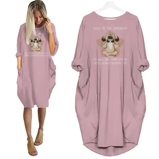 Shih Tzu Print Pocket Dress Funny Saying For Dog Lovers – Pink