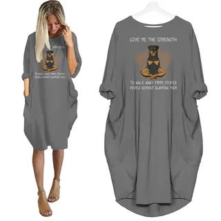 Rottweiler Print Pocket Dress Funny Saying For Dog Lovers – Grey