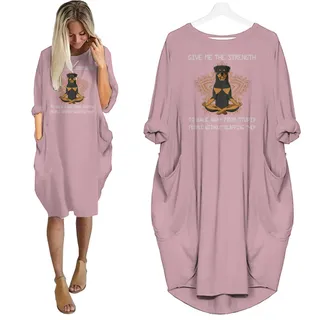 Rottweiler Print Pocket Dress Funny Saying For Dog Lovers – Pink
