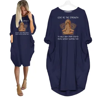 Pocket Dress Funny Saying Poodle Print For Dog Lovers – Blue