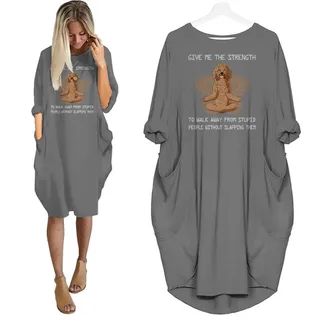 Pocket Dress Funny Saying Poodle Print For Dog Lovers – Grey
