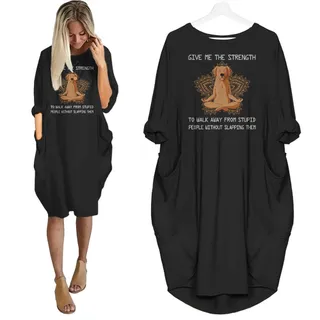 Golden Retriever Print Pocket Dress Funny Saying For Dog Lovers – Black