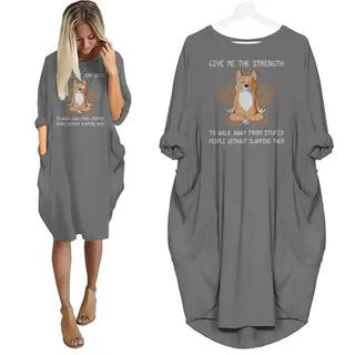 Corgi Dog Print Pocket Dress Funny Saying – Grey
