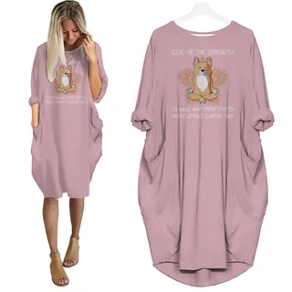 Corgi Dog Print Pocket Dress Funny Saying – Pink