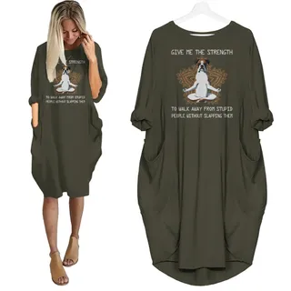 Boxer Print Pocket Dress Funny Saying – Green
