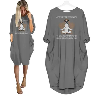 Boxer Print Pocket Dress Funny Saying – Grey