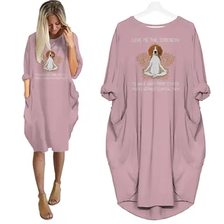 Beagle Dog Print Pocket Dress Funny Saying – Pink