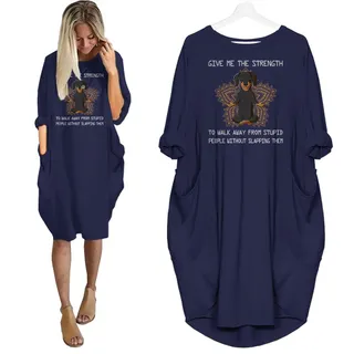 Dachshund Print Pocket Dress Funny Saying – Blue