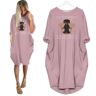 Dachshund Print Pocket Dress Funny Saying – Pink