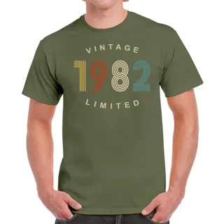 Vintage Limited 1982 Birthday T-Shirt For Men Women – Military Green