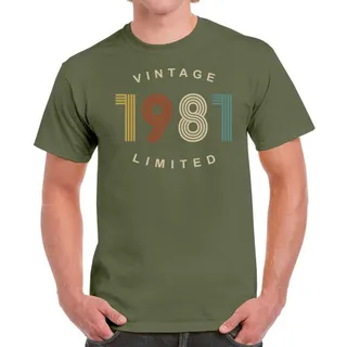 Vintage Limited 1981 Birthday T-Shirt For Men Women – Military Green