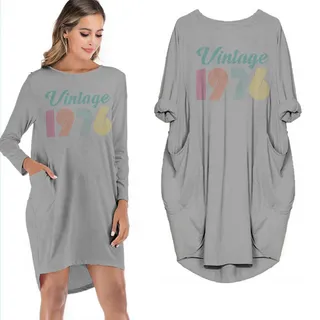 Birthday Outfits New Vintage 1976 Limited Edition Pocket Dress – Grey