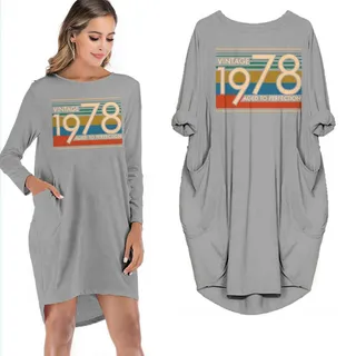 VINTAGE 1978 AGED TO PERFECTION POCKET DRESS – Grey