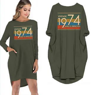Birthday Outfits Vintage 1974 Aged To Perfection Pocket Dress – Green