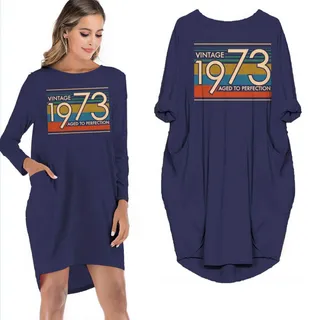 Birthday Outfits Vintage 1973 Aged To Perfection Pocket Dress – Blue