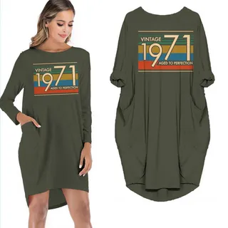 Birthday Outfits Vintage 1971 Aged To Perfection Pocket Dress – Green