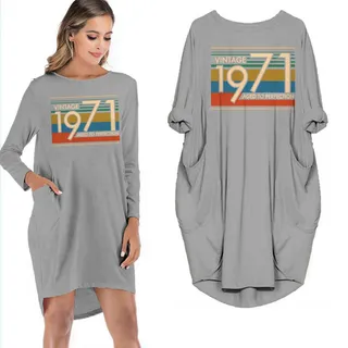 Birthday Outfits Vintage 1971 Aged To Perfection Pocket Dress – Grey