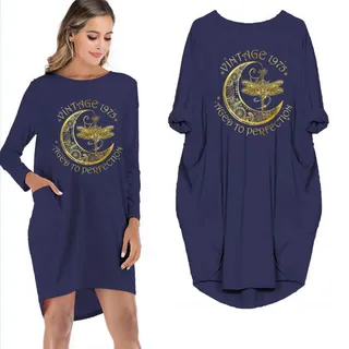 Birthday Outfits Dragonfly Vintage 1975 Limited Edition Pocket Dress – Blue