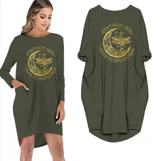 Birthday Outfits Dragonfly Vintage 1975 Limited Edition Pocket Dress – Green