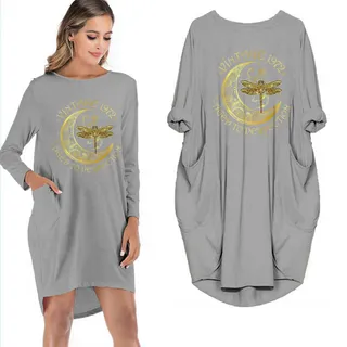 Birthday Outfits Dragonfly Vintage 1972 Limited Edition Pocket Dress – Grey