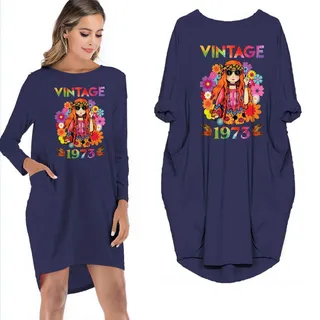 Birthday Outfits Lady Vintage 1973 Limited Edition Pocket Dress – Blue