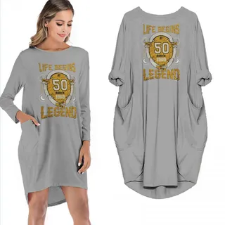 Life Begins 50 Born In 1969 The Year Of The Legend Limited Edition Pocket Dress – Grey