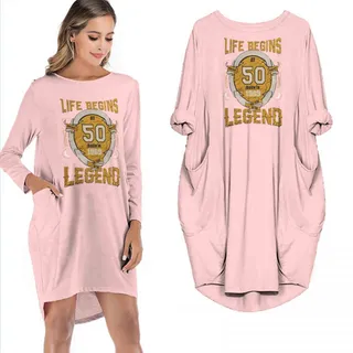 Life Begins 50 Born In 1969 The Year Of The Legend Limited Edition Pocket Dress – Pink