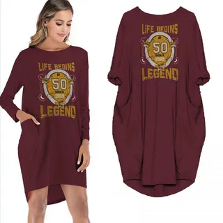 Life Begins 50 Born In 1969 The Year Of The Legend Limited Edition Pocket Dress – Red