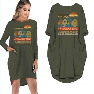 50th Birthday Outfits Vintage 1970 Pocket Dress – Green