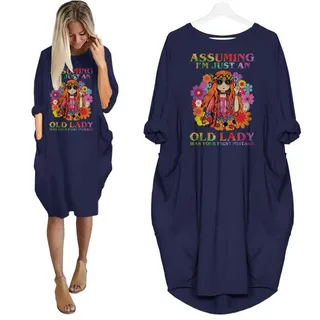 Assuming I'm Just An Old Lady Limited Edition Pocket Dress Hippie Clothes – Blue