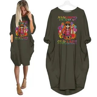 Assuming I'm Just An Old Lady Limited Edition Pocket Dress Hippie Clothes – Green