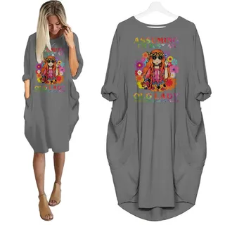 Assuming I'm Just An Old Lady Limited Edition Pocket Dress Hippie Clothes – Grey