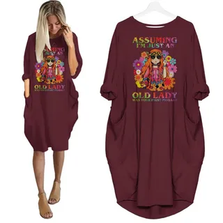 Assuming I'm Just An Old Lady Limited Edition Pocket Dress Hippie Clothes – Red
