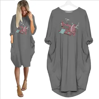 Sewing Machine Limited Edition Pocket Dress – Grey
