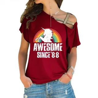 Awesome Since 1988 Limited Edition Off Shoulder Shirt – Wine Red