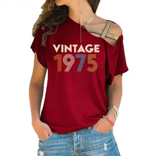 Birthday Shirts Vintage 1975 Limited Edition Off Shoulder Shirt – Wine Red