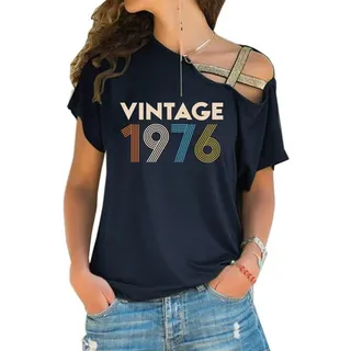 Birthday Shirts Vintage 1976 Limited Edition Off Shoulder Shirt – Black