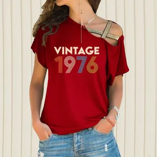 Birthday Shirts Vintage 1976 Limited Edition Off Shoulder Shirt – Red