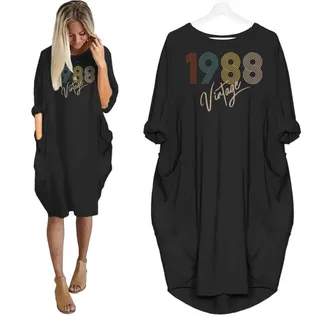 Limited Vintage Nightgown 1988 Birthday Pocket Dress – Black