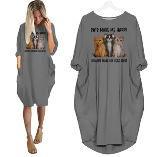 Cats Make Me Happy Nightgown For Women – Grey
