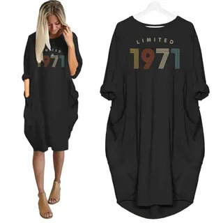Limited Nightgown 1971 Birthday Pocket Dress – Black